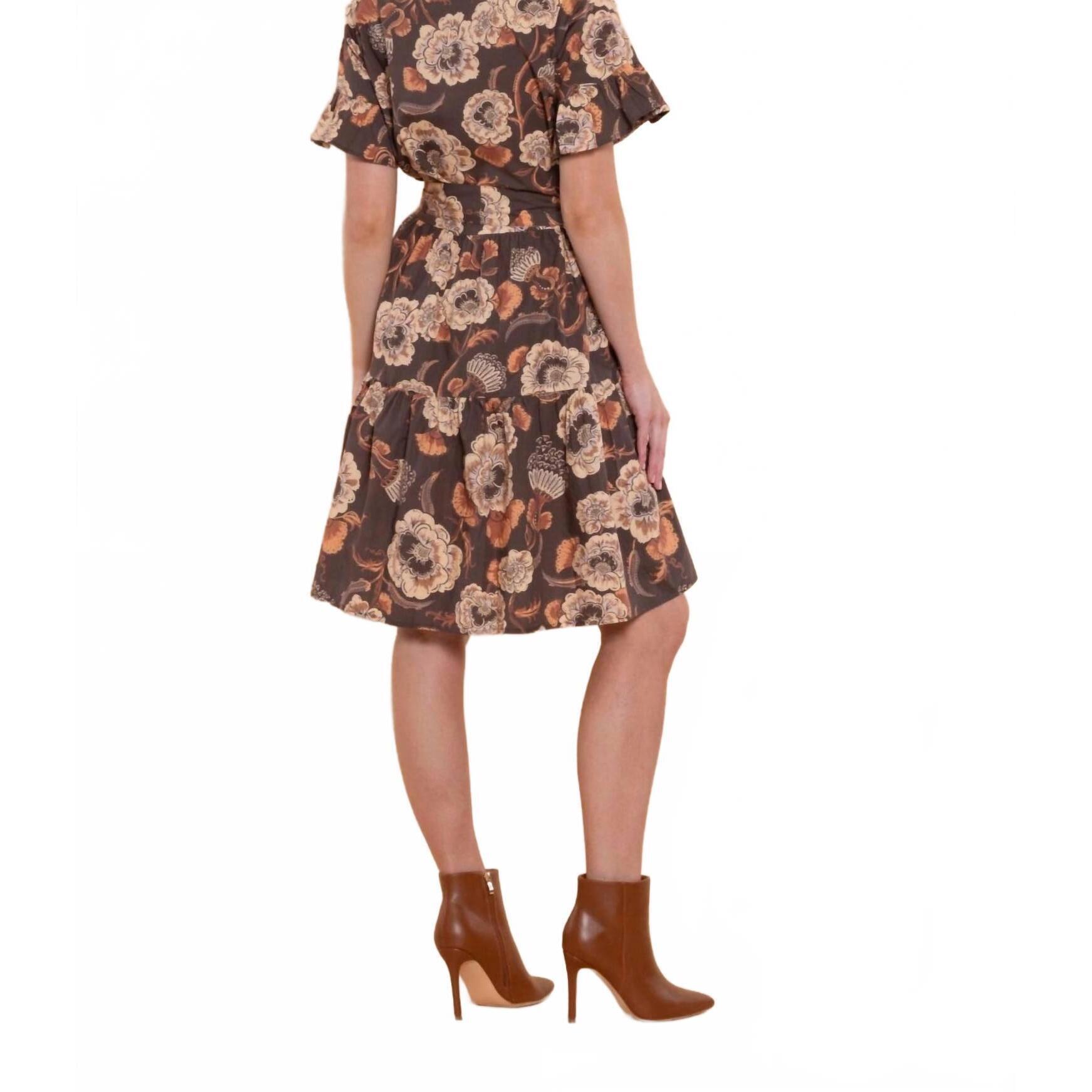 New Sheridan French Penny Short Sleeve Mini Dress In Mocha Flora — image 3 of 5
